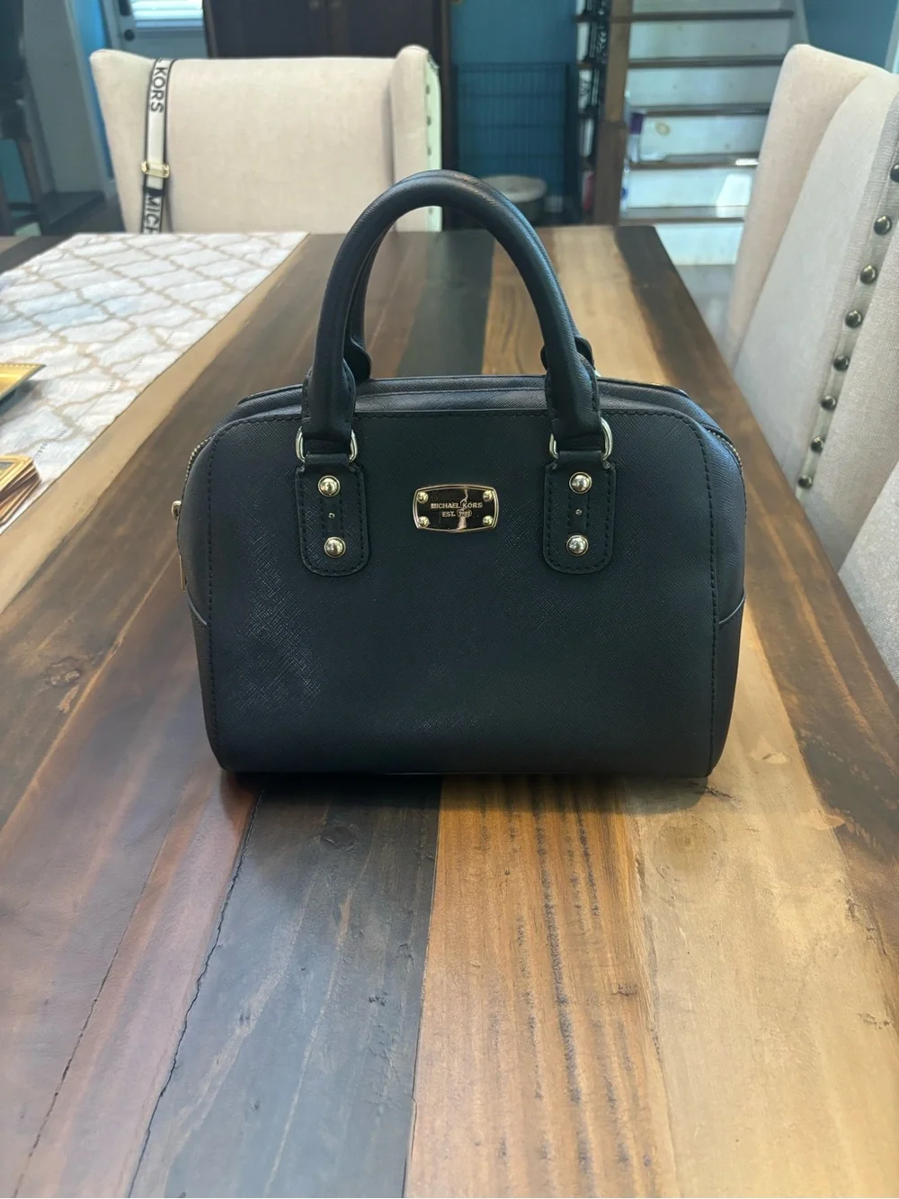 Michael Kors Black Saffiano Satchel with Gold Hardware